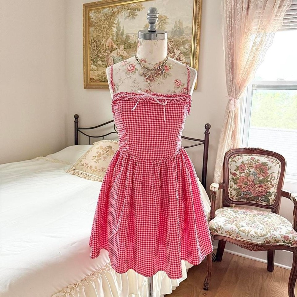 Red gingham dress  modern red gingham mini dress‎ All In Favor size medium
